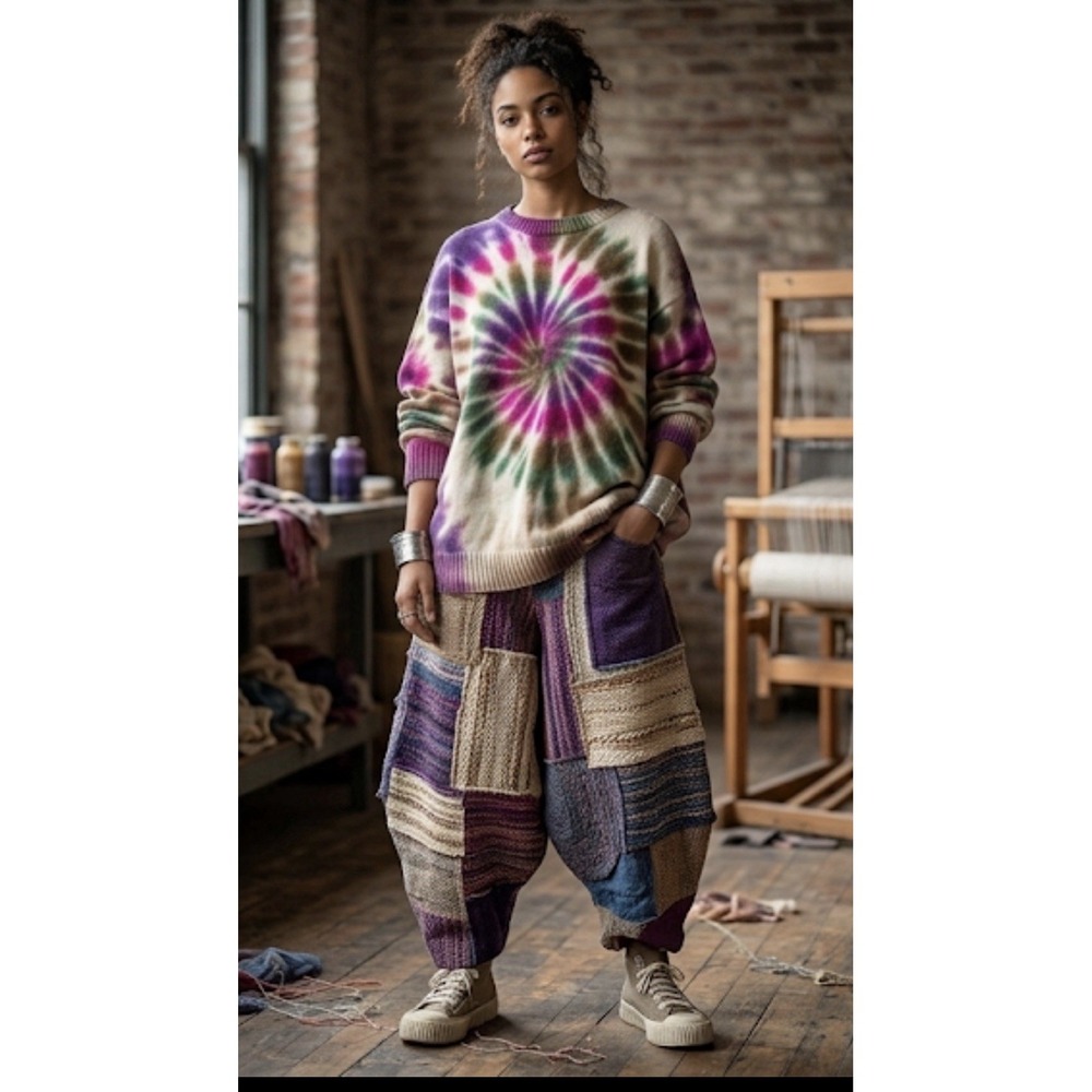 Natural Life Sweater Womens  S/M Boho Oversized Tie Dye Abstract Psychedelic Art
